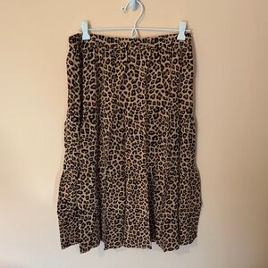 Tiered A-Line Leopard Print Skirt - Tan/Black